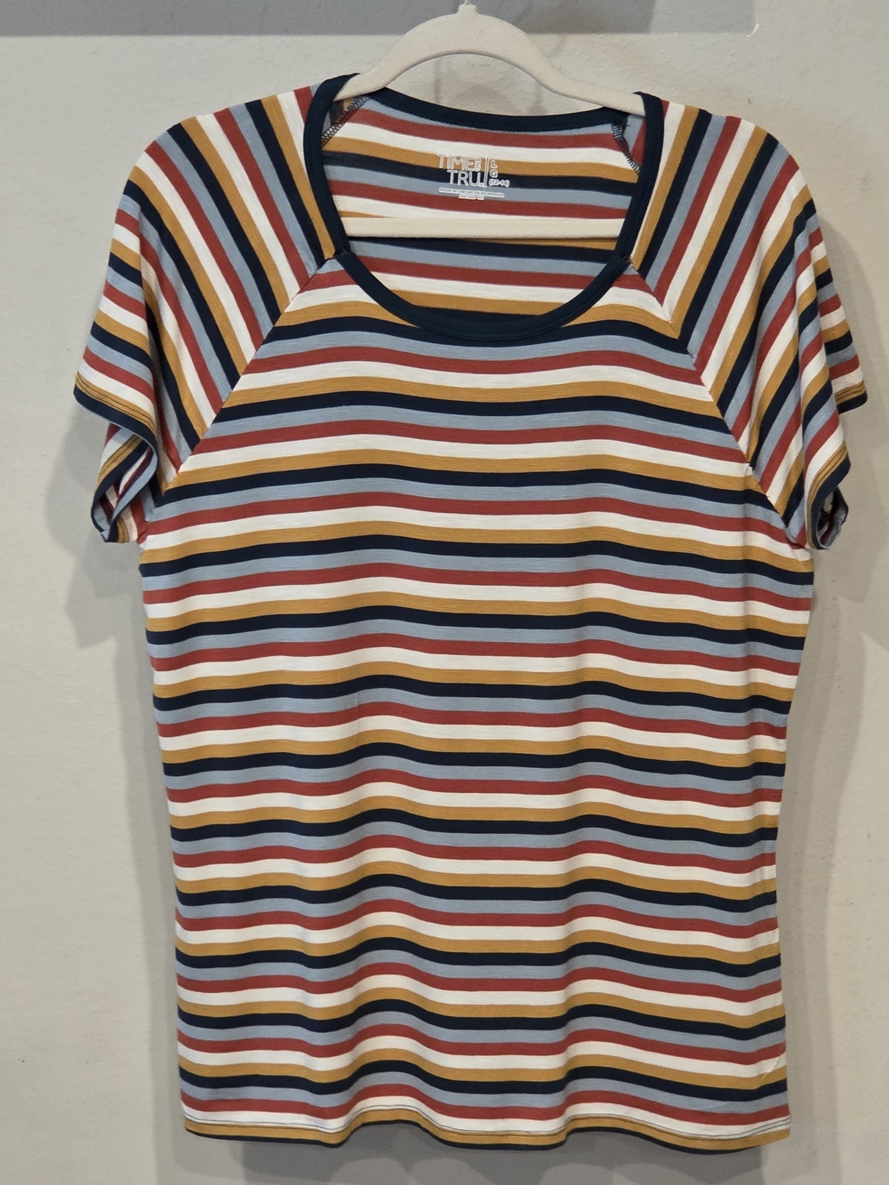 Time and Tru Short Sleeve Striped Tee in Navy, Mustard, Rust, White